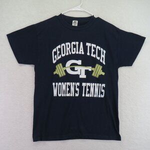 Georgia Tech T Shirt Womens Size Small Tennis Russell Blue Gold Short‎ Sleeve